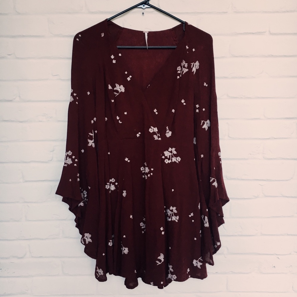 Free People Jasmine Bell Dress Size 0 Burgundy